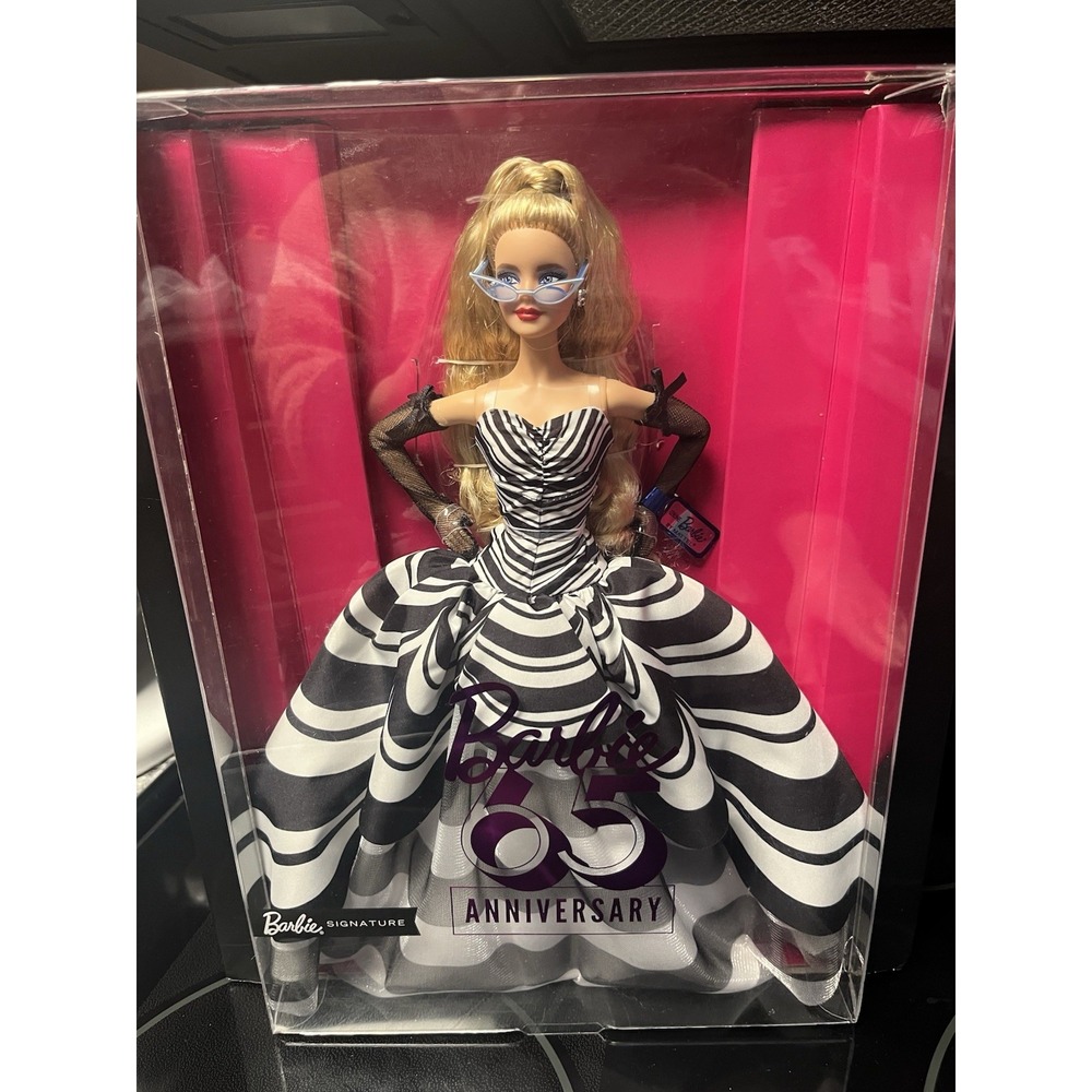 Barbie Signature 65th Anniversary Doll Blonde Hair Black White Gown - Picture 1 of 4